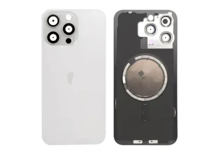 iPhone 15 Pro Back Glass Cover With Metal Plate and Magsafe Megnet-White Titanium