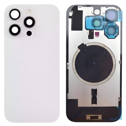 iPhone 16 Pro Max Compatible Metal Back Cover Glass [White Titanium] [Camera Lense and Magsafe Magnet]