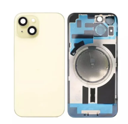 iPhone 15 Back Glass Cover With Camera Frame and Magsafe Magnet-Yellow