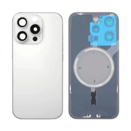 iPhone 16 Pro Metal Back Glass Cover with Camera Lense and Magsafe Magnet[White Titanium]