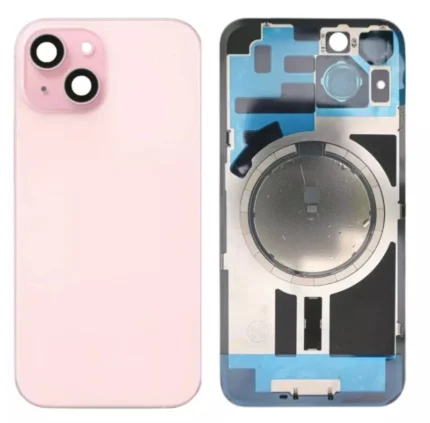 iPhone 15 Back Glass Cover With Camera Frame and Magsafe Magnet-Pink